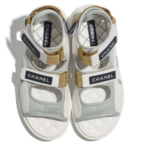 Chanel 21P White Grey Cocomark CC Logo Mule Slide Flat Teva Dad Sport Sandal 36 - Picture 6 of 12